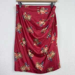 Ungaro Ter Skirt Womens L Red Floral Draped VTG Pencil Romantic Cottage Timeless